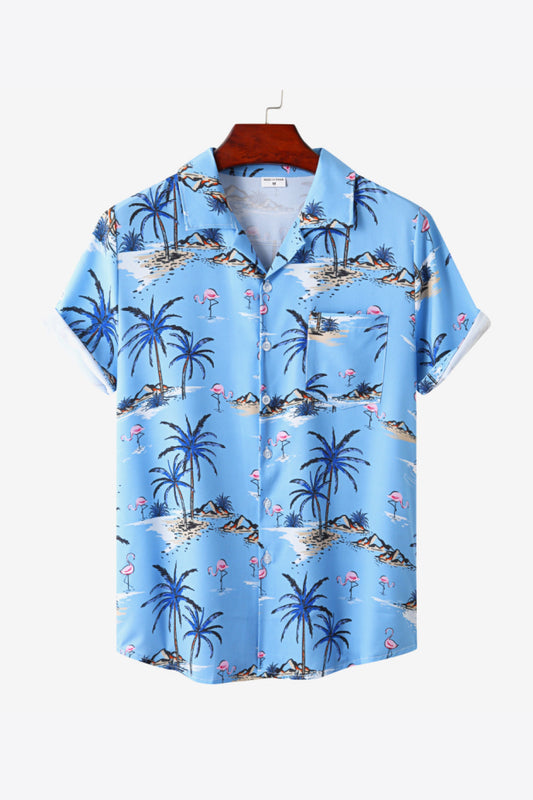 Collared Tropical Print Pocket Shirt_0