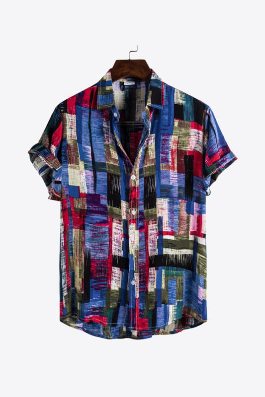 Multicolored Button-Up Curved Hem Shirt_0