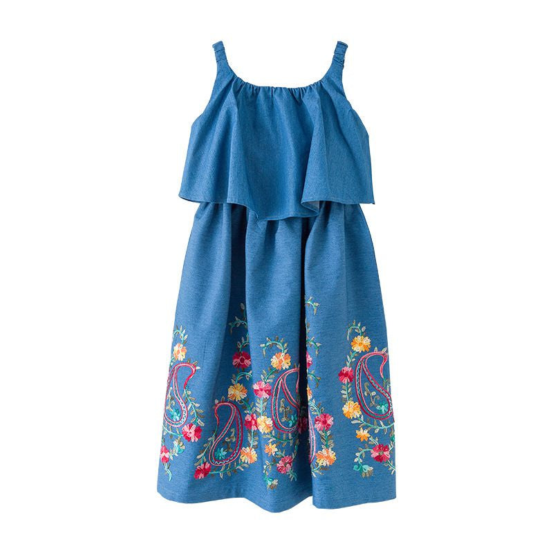 Girl's Embroidered Flower Sleeveless Dress_0