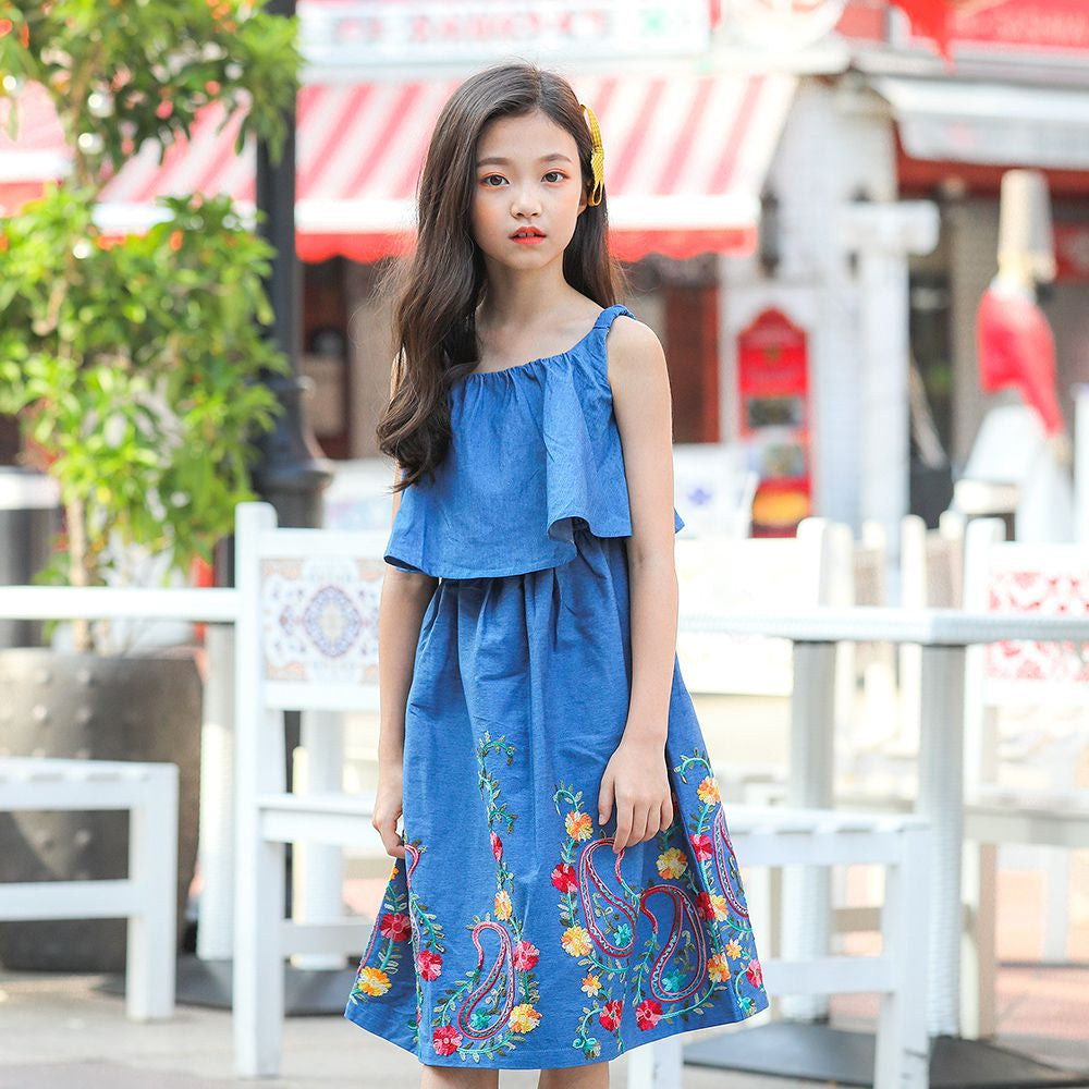 Girl's Embroidered Flower Sleeveless Dress_3