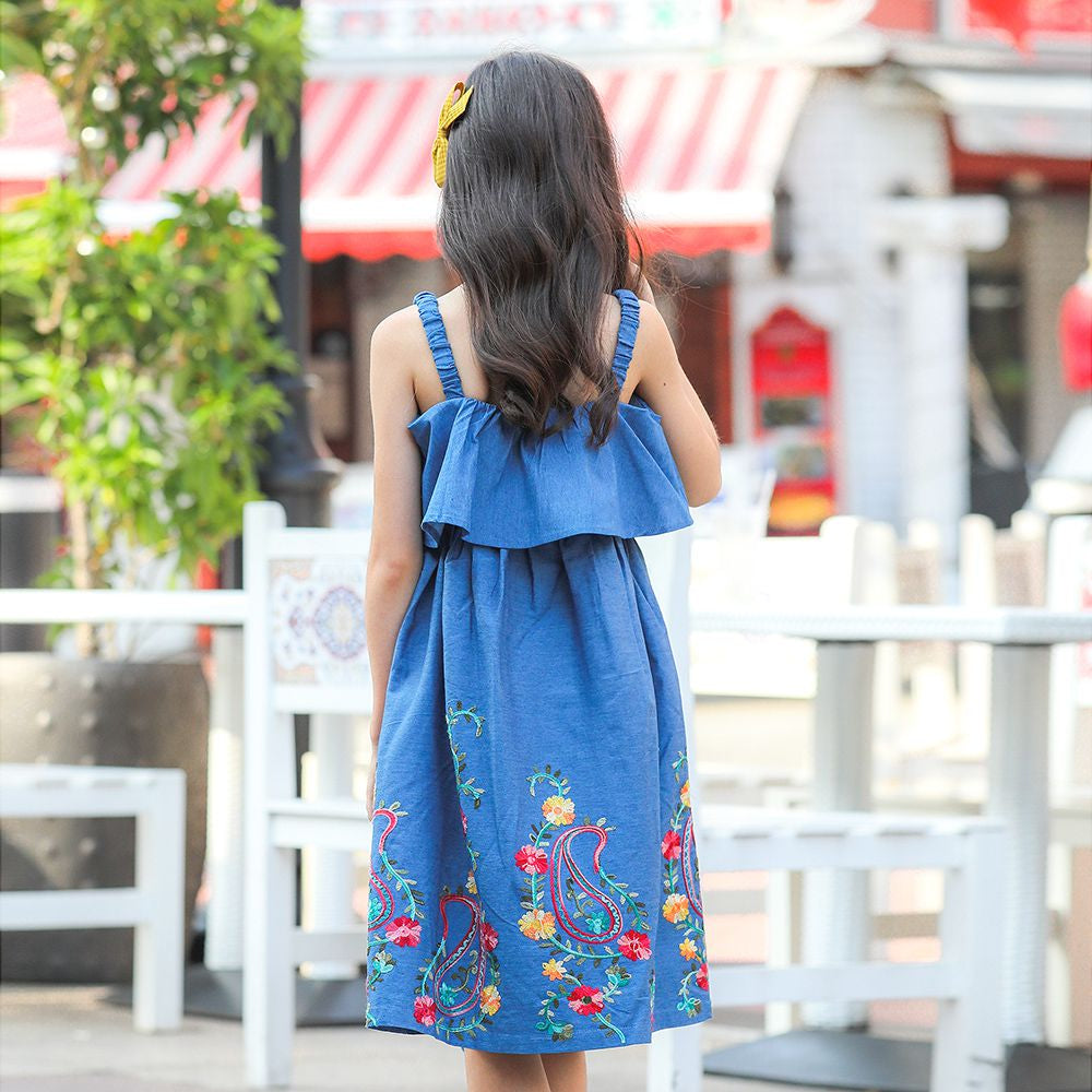 Girl's Embroidered Flower Sleeveless Dress_5