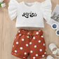 Girls Graphic Butterfly Sleeve Top and Polka Dot Shorts Set_0