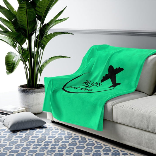 Green Ready for Take Off Velveteen Plush Blanket