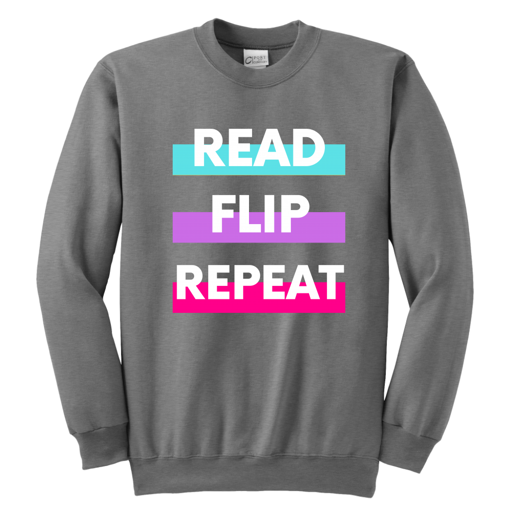 Read Flip Repeat Crewneck Sweatshirt Kids & Youth