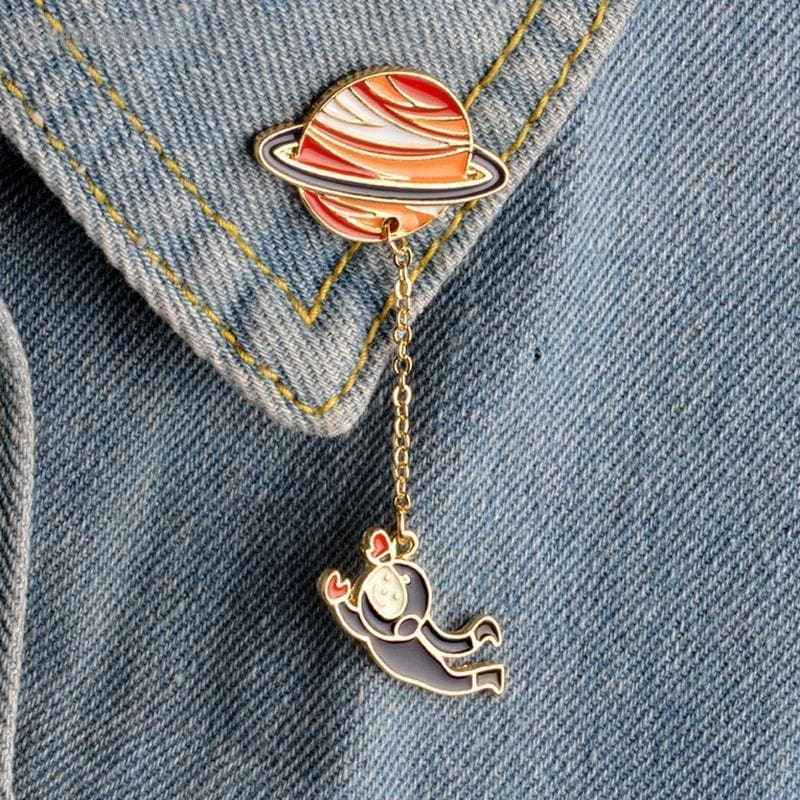 Astronaut and Planet Pin-On Brooch